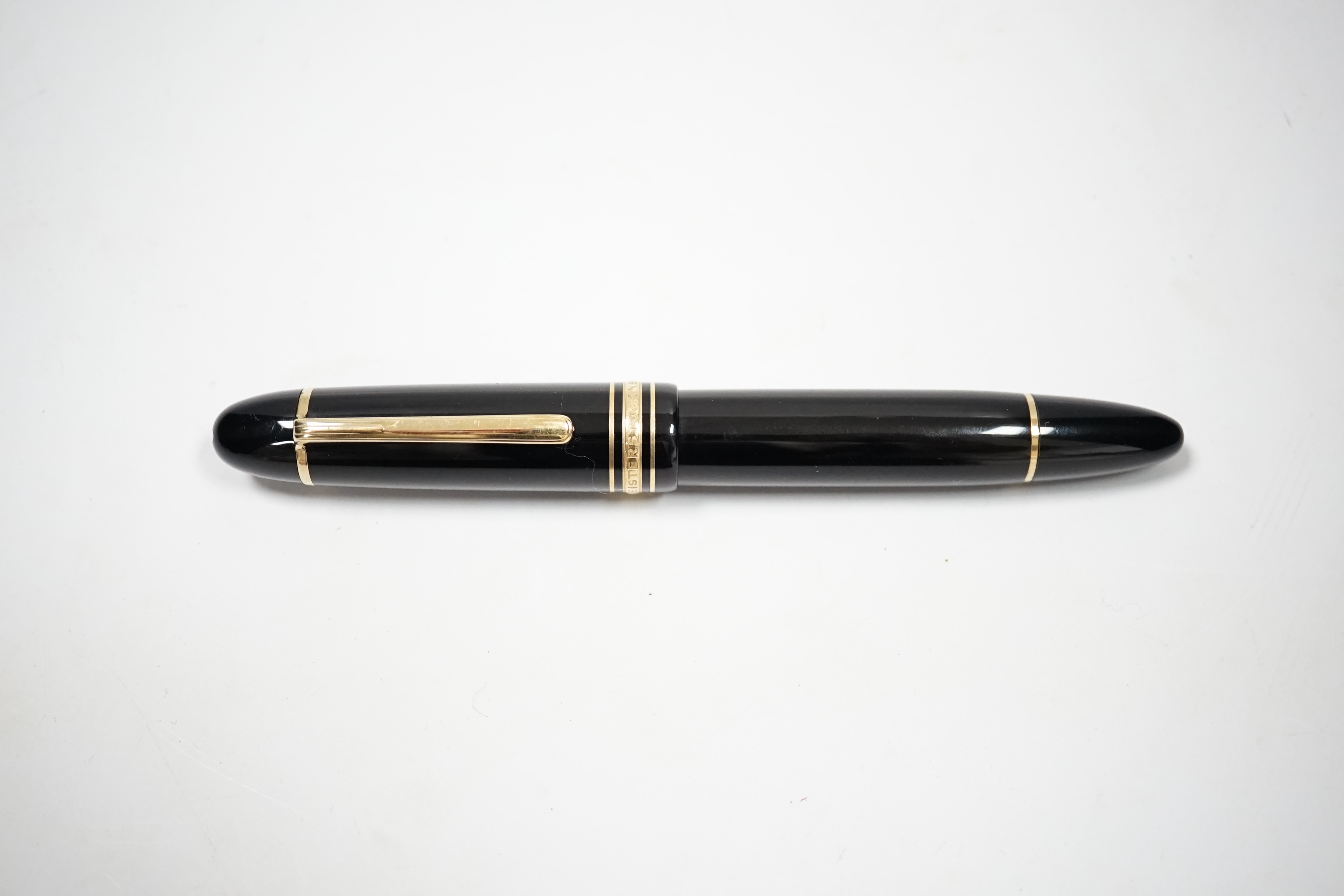 A Montblanc Meisterstuck No. 149 fountain pen, black with gold trims, 14k nib 1810. Condition - good